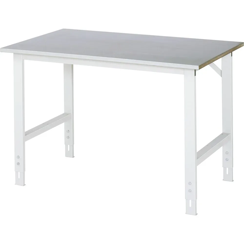 Rau Arbeitstisch Tom, manuell höhenverstellbar, 25 mm MDF-Platte mit Stahlblechbelag, bis 500 kg, B 1250 x T 800 x H 760-1080 mm, silber/lichtgrau