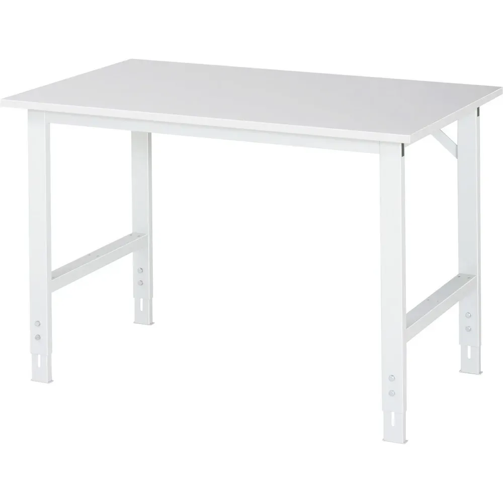 Rau ESD-Arbeitstisch Tom, manuell höhenverstellbar, 28 mm Spanplatte mit Melaminbelag, bis 500 kg, B 1250 x T 800 x H 760-1080 mm, lichtgrau