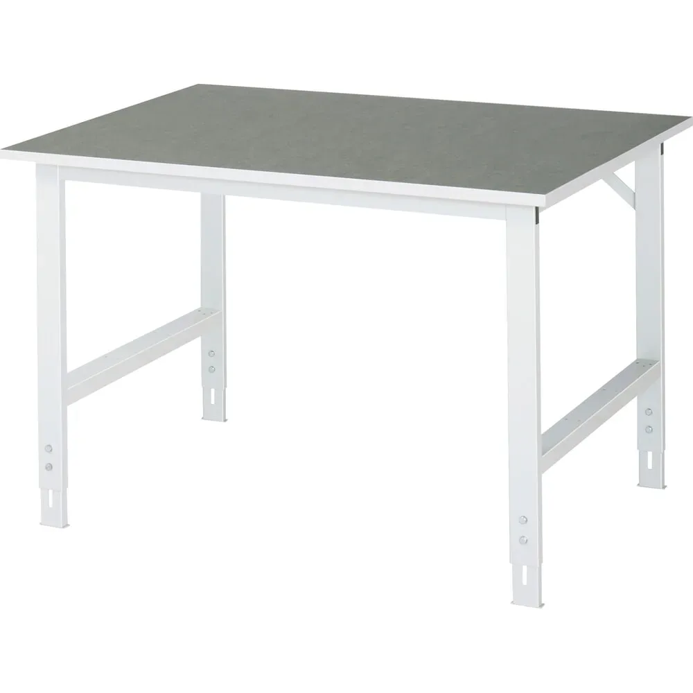 Rau Arbeitstisch Tom, manuell höhenverstellbar, 25 mm Spanplatte mit Linoleumbelag, bis 500 kg, B 1250 x T 1000 x H 760-1080 mm, hellgrau/lichtgrau