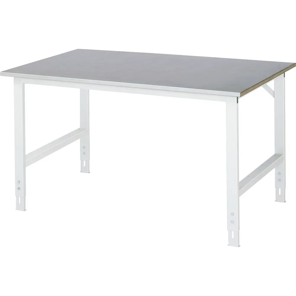 Rau Arbeitstisch Tom, manuell höhenverstellbar, 25 mm MDF-Platte mit Stahlblechbelag, bis 500 kg, B 1500 x T 1000 x H 760-1080 mm, silber/lichtgrau