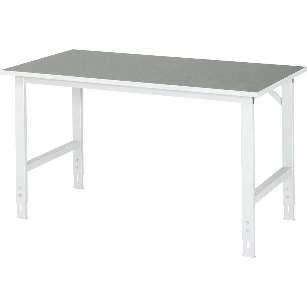Rau Arbeitstisch Tom, manuell höhenverstellbar, 25 mm Spanplatte mit Linoleumbelag, bis 500 kg, B 1500 x T 800 x H 760-1080 mm, hellgrau/lichtgrau