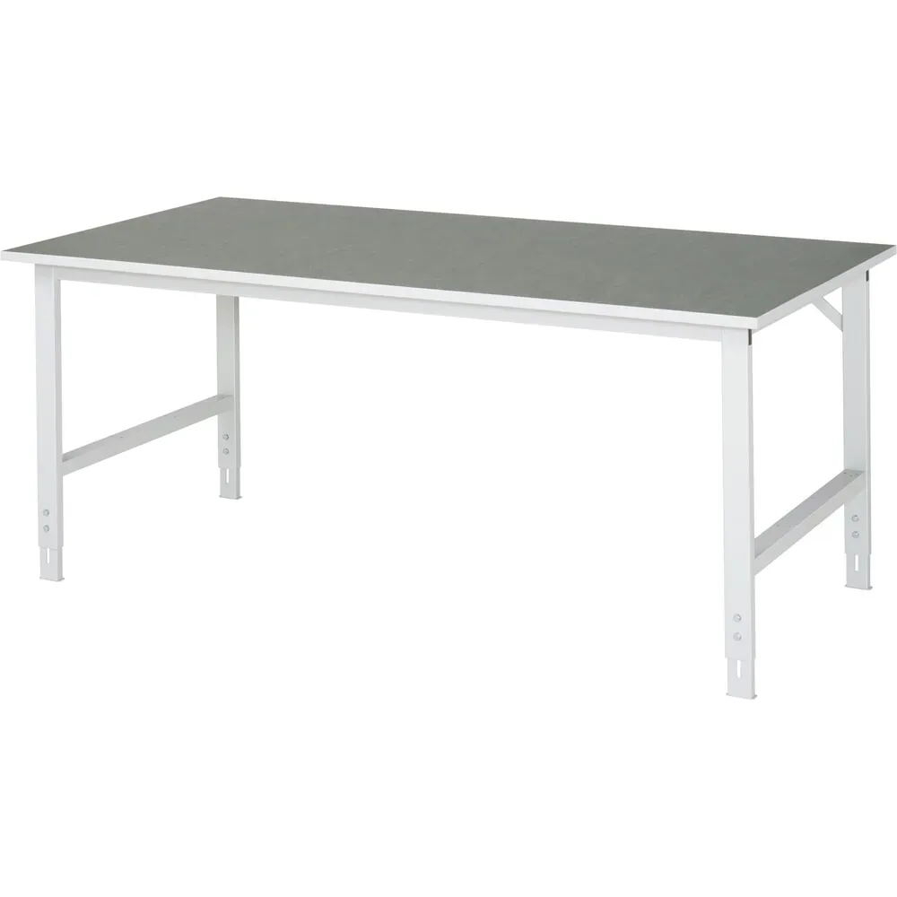 Rau Arbeitstisch Tom, manuell höhenverstellbar, 25 mm Spanplatte mit Linoleumbelag, bis 500 kg, B 2000 x T 1000 x H 760-1080 mm, hellgrau/lichtgrau