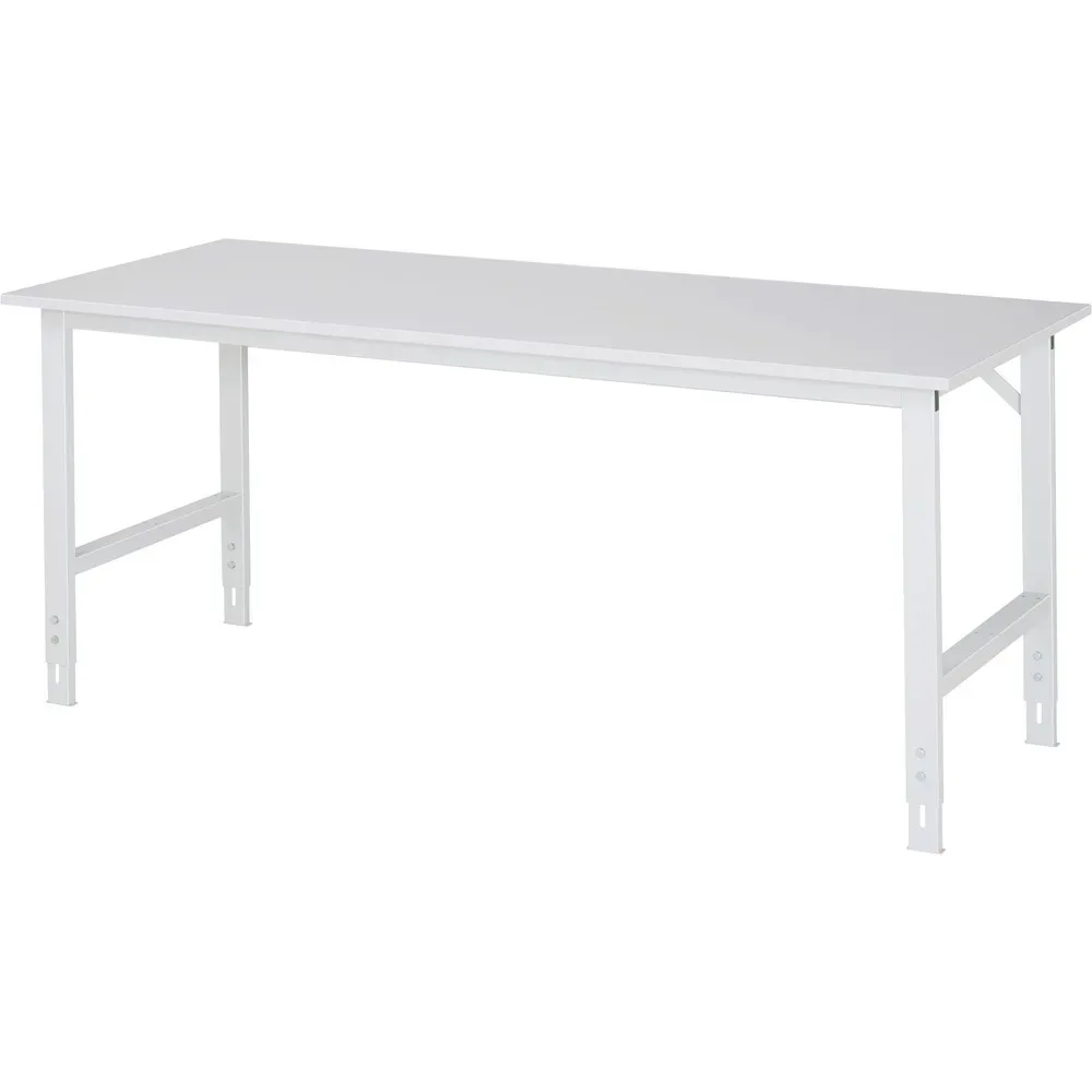 Rau ESD-Arbeitstisch Tom, manuell höhenverstellbar, 28 mm Spanplatte mit Melaminbelag, bis 500 kg, B 2000 x T 800 x H 760-1080 mm, lichtgrau
