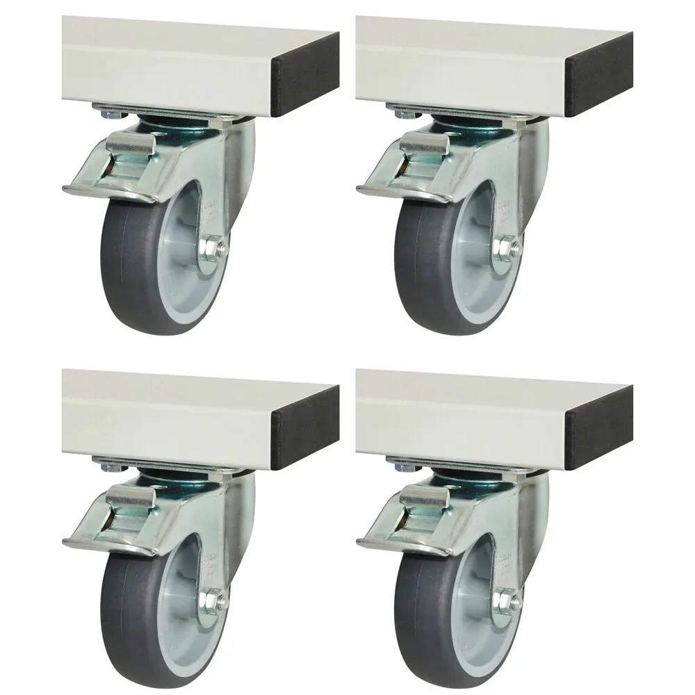 Rau Rollensatz für höhenverstellbare Arbeitstische Adlatus 300/600, 4 Lenkrollen mit Feststeller, Ø 100 mm, H 125 mm, TPR, grau