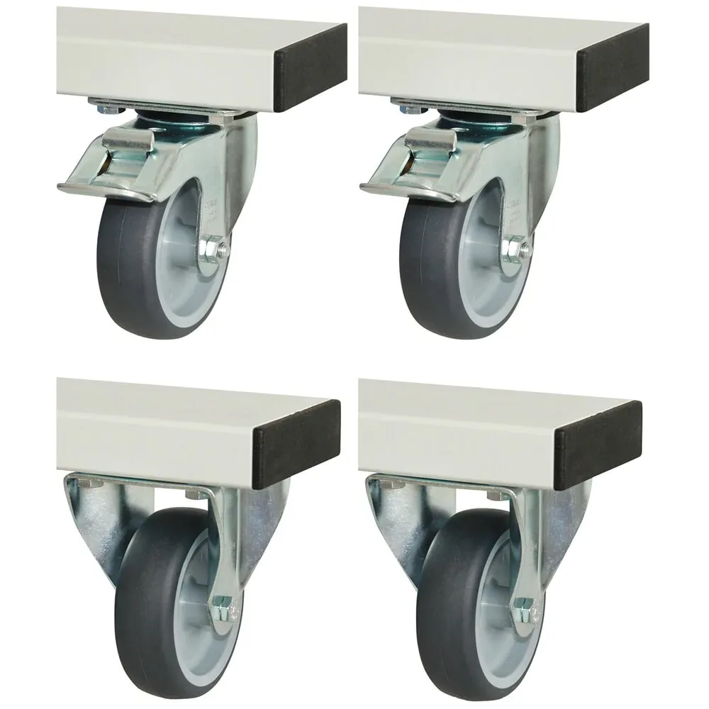 Rau Rollensatz für höhenverstellbare Arbeitstische Adlatus 300/600, 2 Bock- und Lenkrollen mit Feststeller, Ø 100 mm, H 125 mm, TPR, grau
