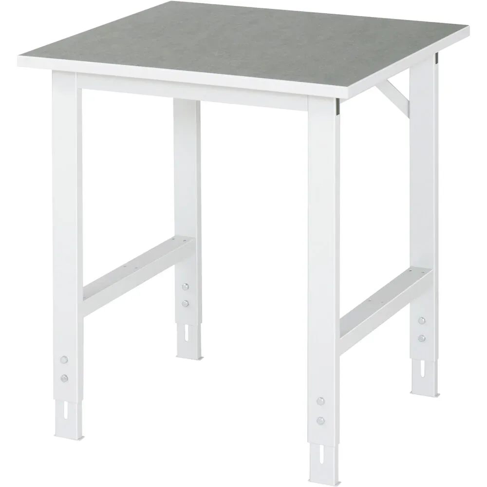 Rau Arbeitstisch Tom, manuell höhenverstellbar, 25 mm Spanplatte mit Linoleumbelag, bis 500 kg, B 750 x T 800 x H 760-1080 mm, hellgrau/lichtgrau