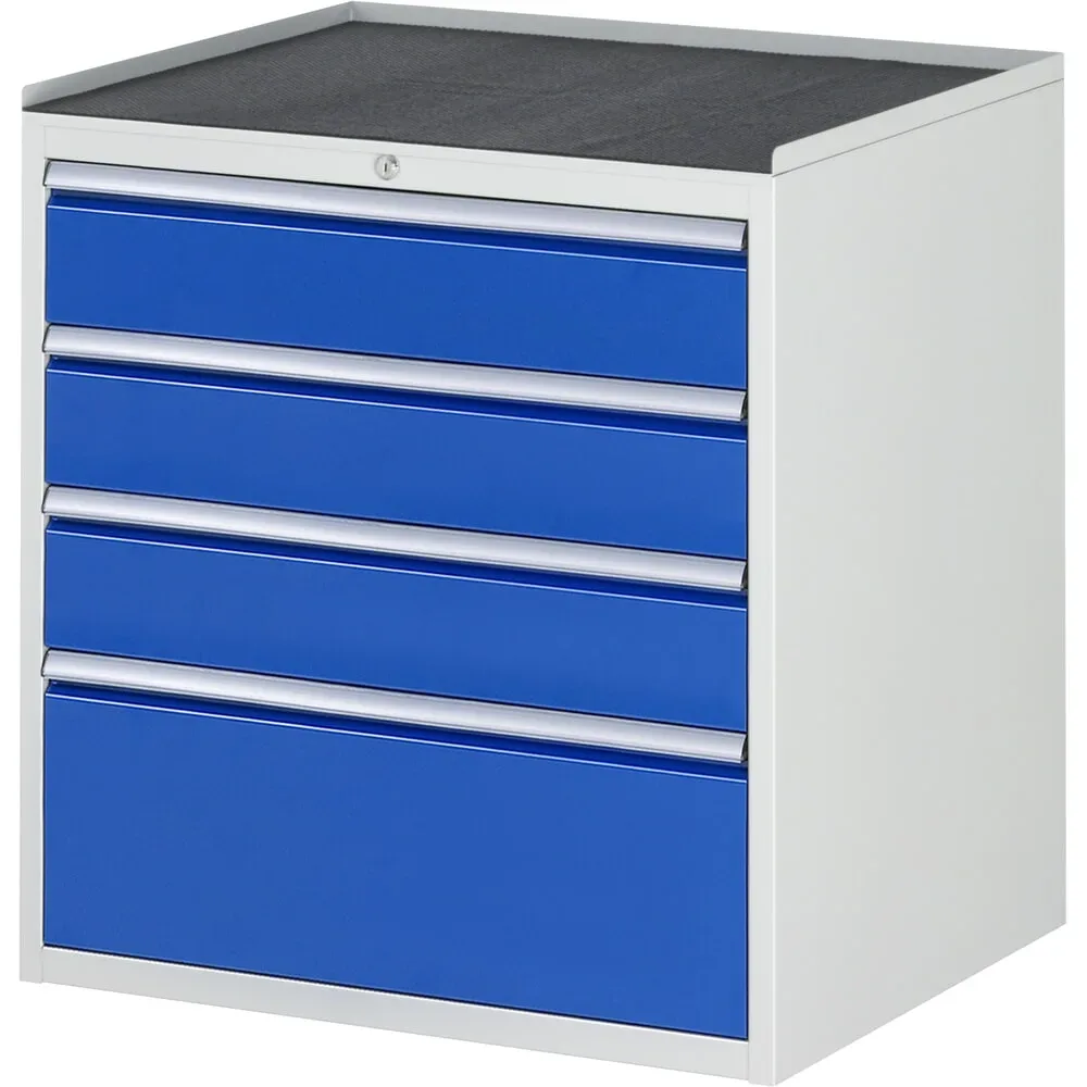 RAU Schubladenschrank Serie 7000, HxBxT 825 x 770 x 650 mm, 4 x 100%-Auszug-Schubladen 3 x 150, 1 x 270 mm, Arbeitsplatte Metall