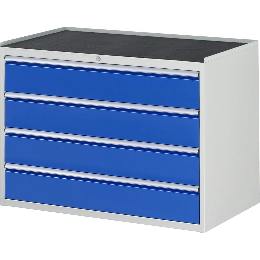 RAU Schubladenschrank Serie 7000, HxBxT 825 x 1.145 x 650 mm, 4 x 90%-Auszug-Schubladen 4 x 180 mm, Arbeitsplatte Metall