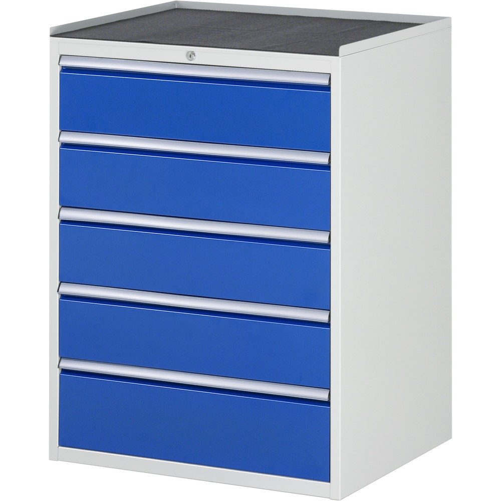 RAU Schubladenschrank Serie 7000, HxBxT 1.035 x 770 x 650 mm, 5 x 100%-Auszug-Schubladen 4 x 180, 1 x 210 mm, Arbeitsplatte Metall