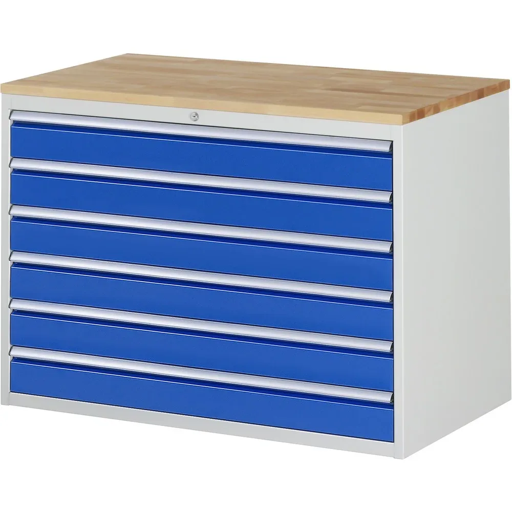 RAU Schubladenschrank Serie 7000, HxBxT 825 x 1.145 x 650 mm, 6 x 90%-Auszug-Schubladen 6 x 120 mm, Arbeitsplatte Buche