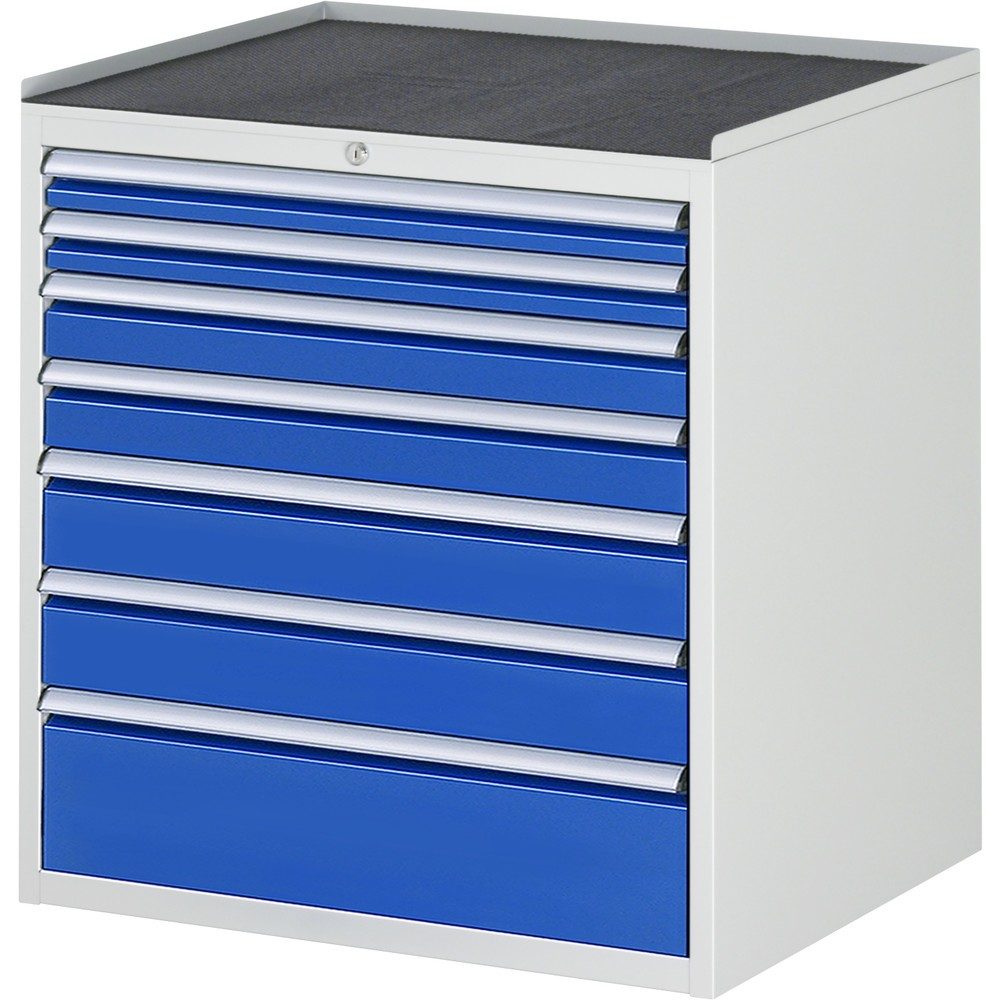 RAU Schubladenschrank Serie 7000, HxBxT 825 x 770 x 650 mm, 7 x 100%-Auszug-Schubladen 2 x 60, 2 x 90, 2 x 120, 1 x 180 mm, Arbeitsplatte Metall