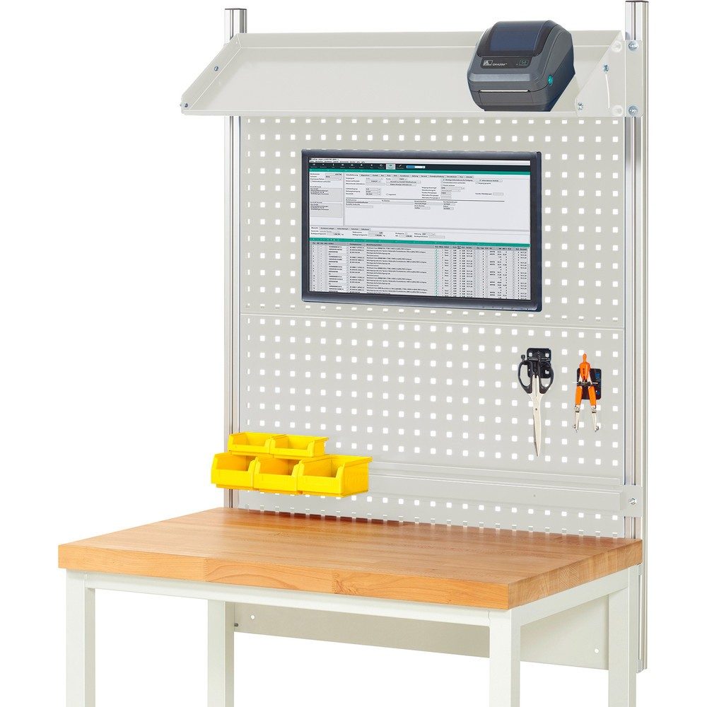 RAU Werkbank-Aufbau, HxBxT 1.130 x 1.000 x 350 mm, mit 1 neigbaren Metallablage, 1 Halteschiene und 1 Flachbildschirmhalter, Komplettset 02 für Produktbreite 1.000 mm