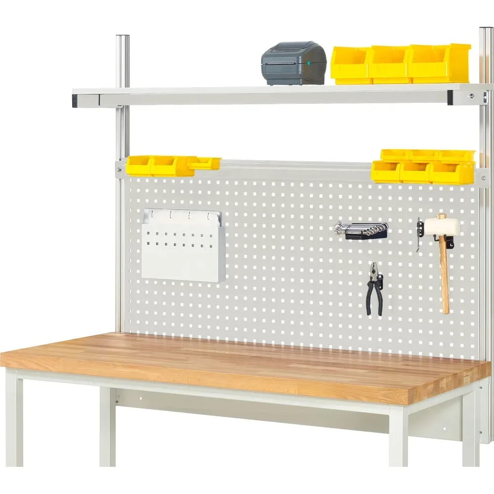 RAU Werkbank-Aufbau, HxBxT 1.130 x 1.500 x 350 mm, mit 1 Etagenboard melaminharzbeschichtete Platte und 1 Halteschiene, Komplettset 01 für Produktbreite 1.500 mm
