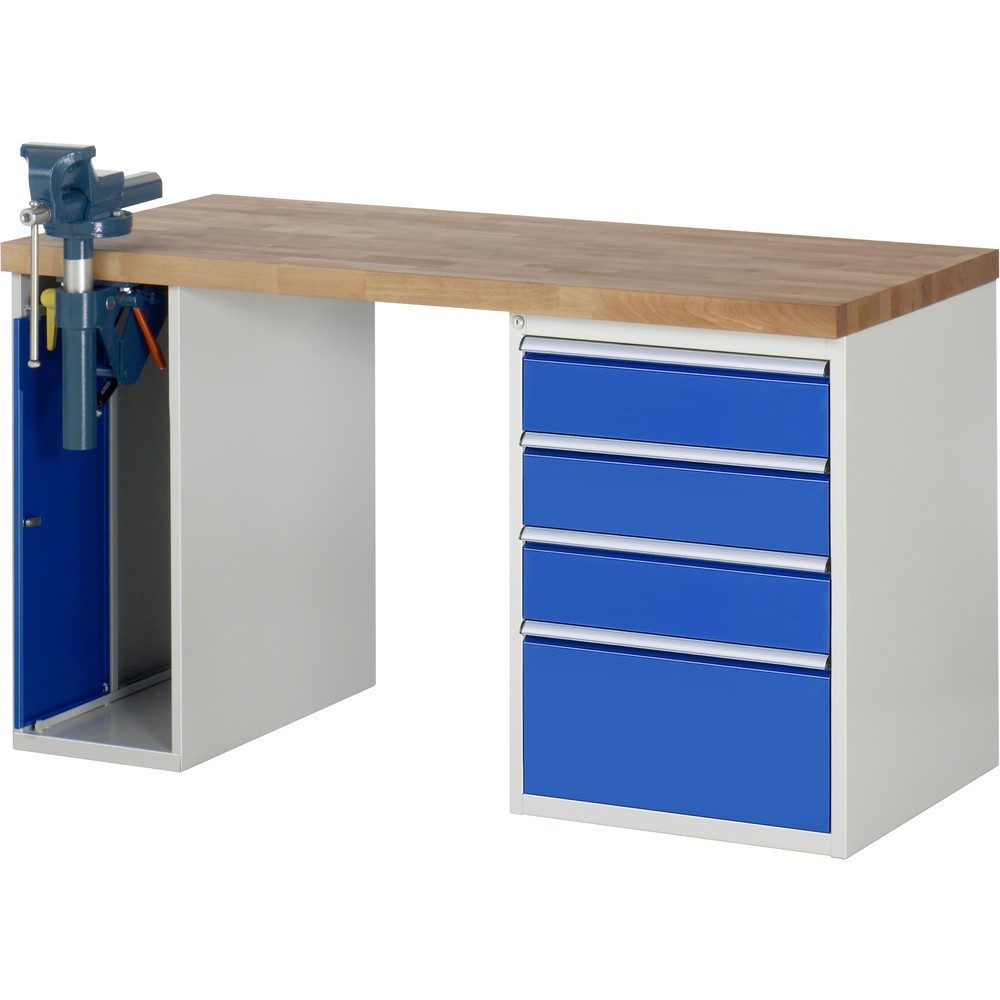 RAU Werkbank Serie 7000, 2 Container, HxBxT 840 x 1.500 x 700 mm, 4 x 90%-Auszug-Schubladen 3 x 150 mm, 1 x 270 mm, Schubladen-TK 100 kg