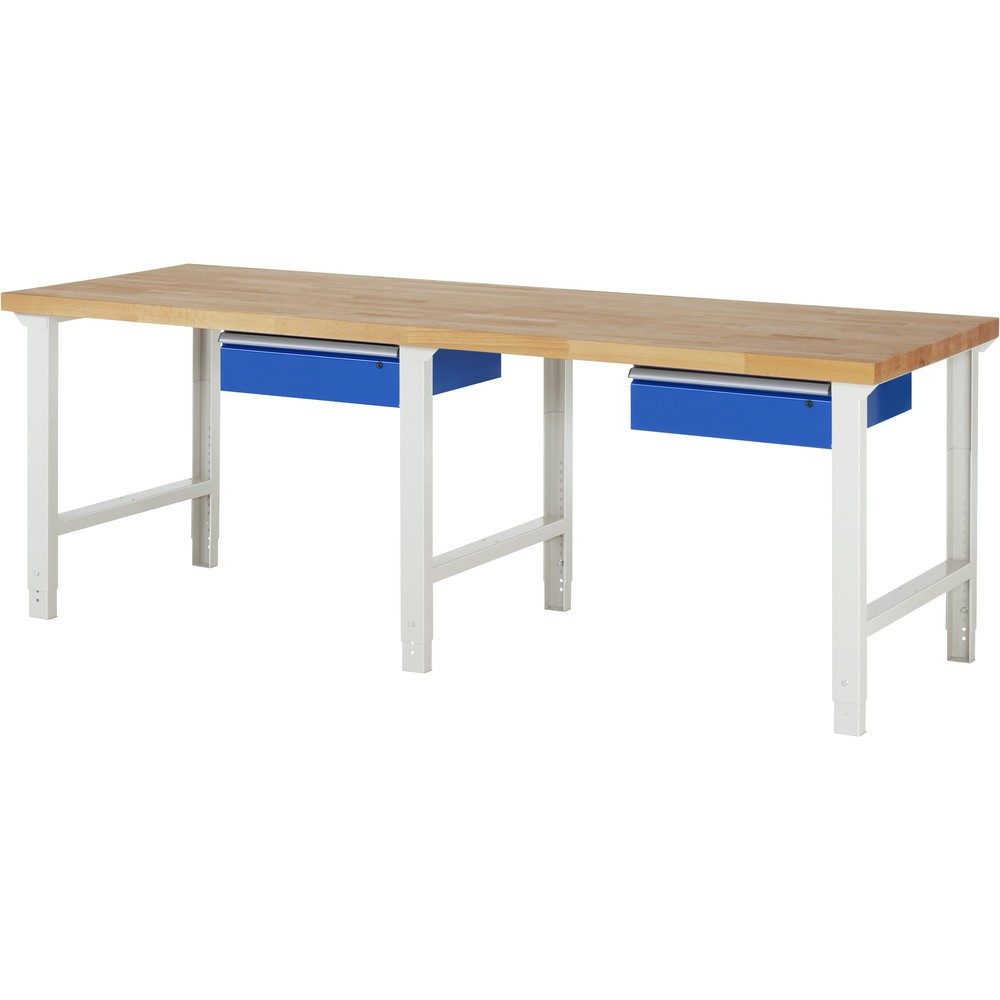 RAU Werkbank Serie 7000, HxBxT 790-1.140 x 2.500 x 900 mm, 2 Schubladen, ErgoScript