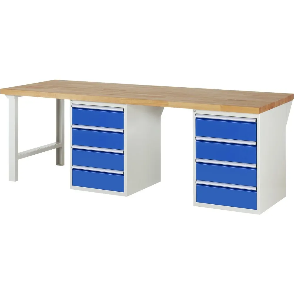 RAU Werkbank Serie 7000, 2 Container, HxBxT 890 x 2.500 x 900 mm, 8 x 100%-Auszug-Schubladen 8 x 180 mm