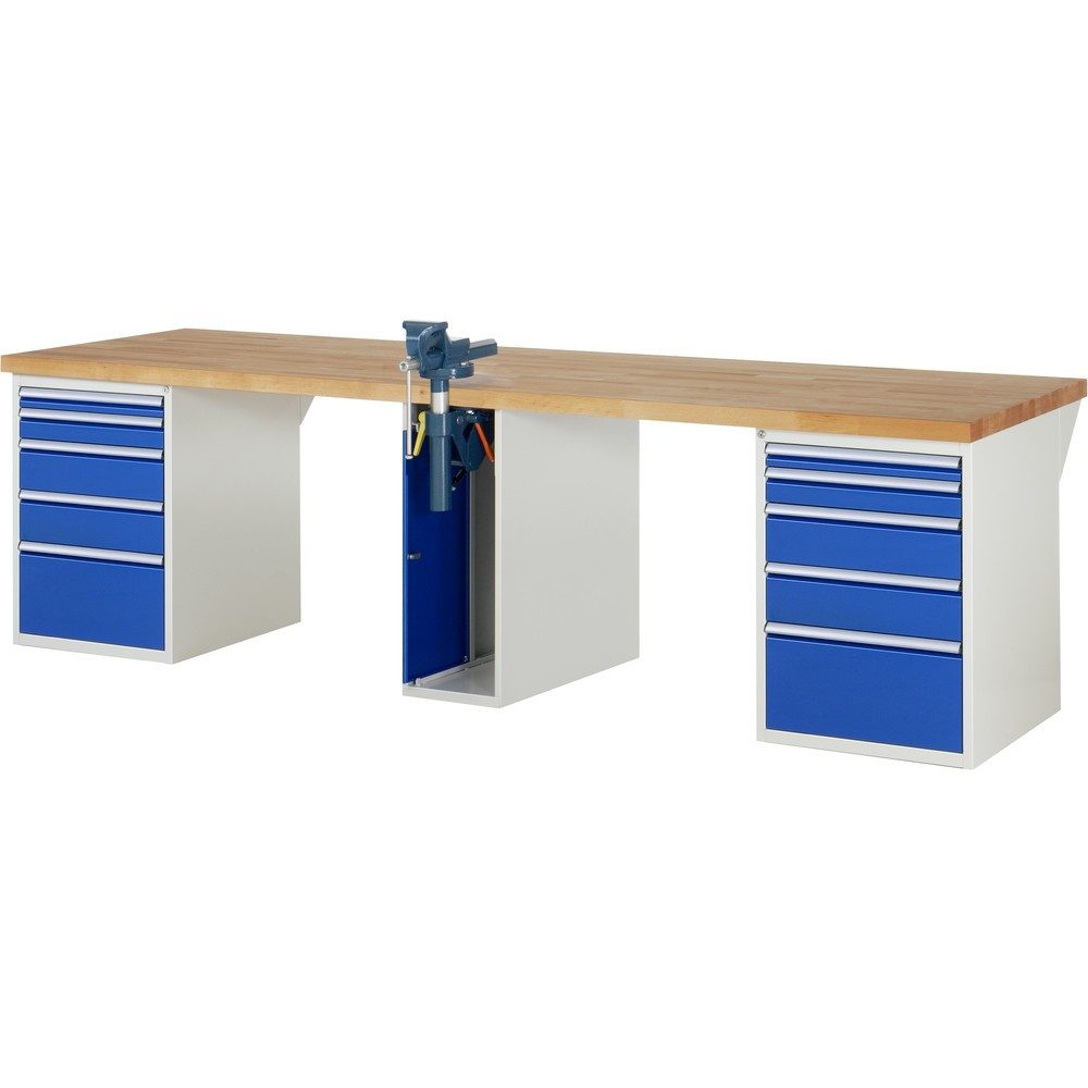 RAU Werkbank Serie 7000, 3 Container, HxBxT 840 x 3.000 x 900 mm, 10 x 90%-Auszug-Schubladen