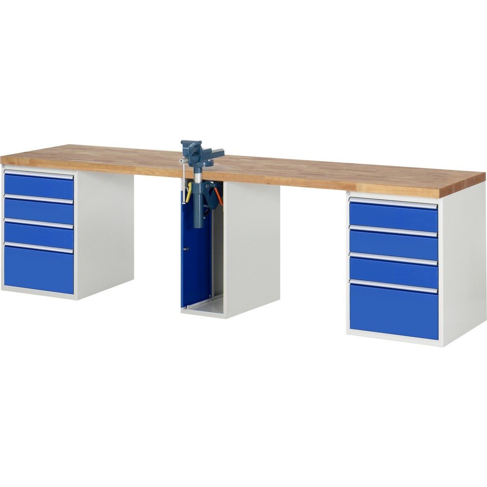 RAU Werkbank Serie 7000, 3 Container, HxBxT 840 x 3.000 x 700 mm, 10 x 100%-Auszug-Schubladen