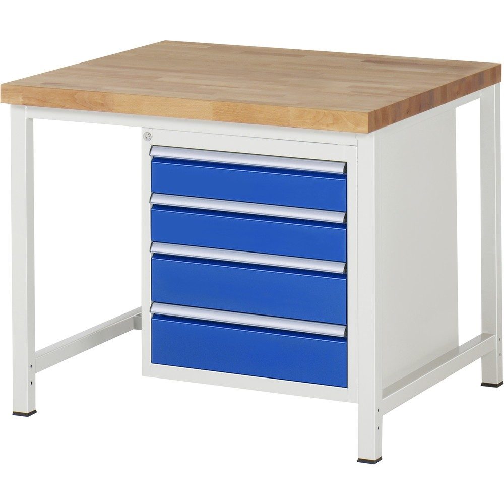RAU Werkbank Serie 8000, HxBxT 840-1.040 x 1.000 x 900 mm, 4 x 90%-Auszug-Schubladen 2 x 90, 2 x 180 mm, Breite 490 mm