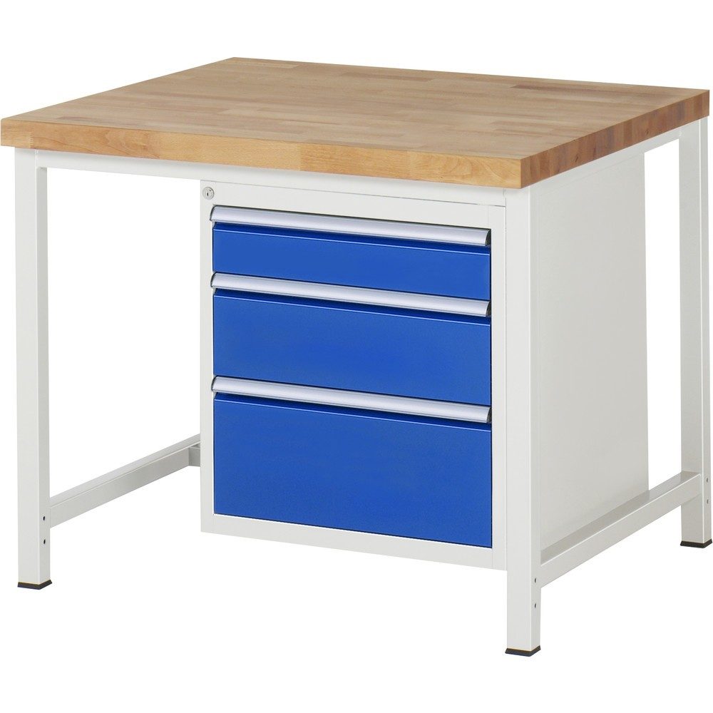 RAU Werkbank Serie 8000, HxBxT 840-1.040 x 1.000 x 900 mm, 3 x 100%-Auszug-Schubladen 1 x 120, 1 x 180, 1 x 240 mm, Schubladen-TK 100 kg