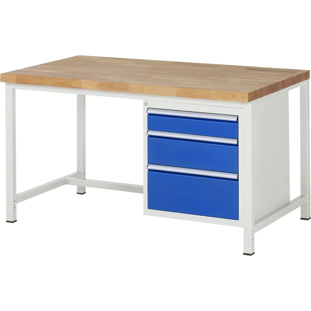 RAU Werkbank Serie 8000, HxBxT 840-1.040 x 1.500 x 900 mm, 3 x 100%-Auszug-Schubladen 1 x 120, 1 x 180, 1 x 240 mm, Schubladen-TK 100 kg