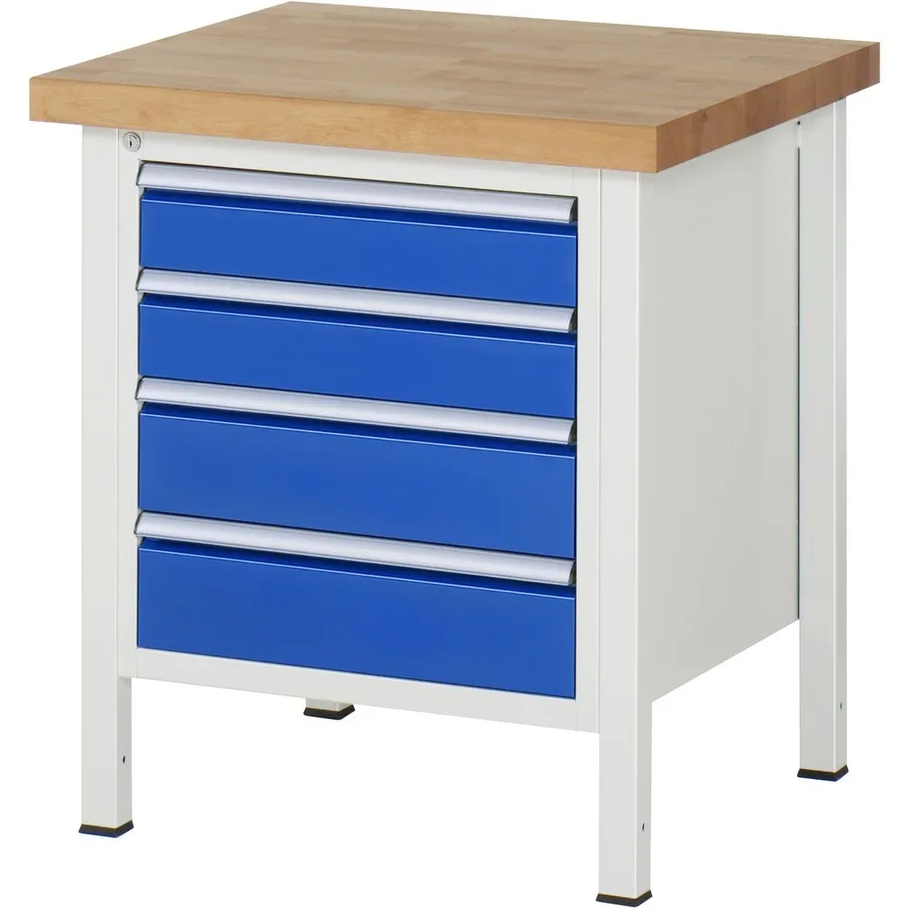 RAU Werkbank Serie 8000, HxBxT 840 x 750 x 700 mm, 4 x 100%-Auszug-Schubladen 2 x 120, 2 x 150 mm, Schubladen-TK 100 kg