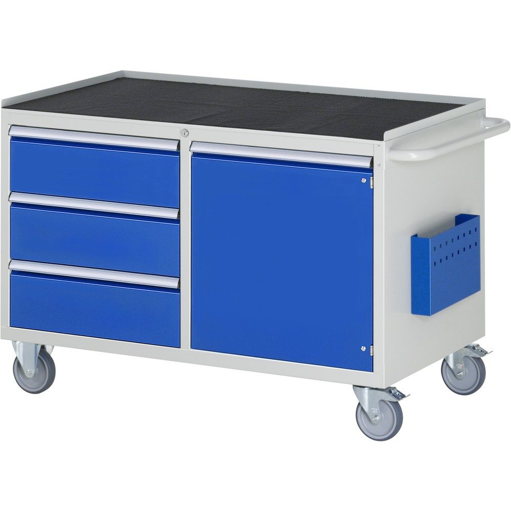 RAU Werkstattwagen Serie 7000, HxBxT 795 x 1.145 x 650 mm, 1 Flügeltür, 3 x 100%-Auszug-Schubladen Vollauszug, Arbeitsplatte Metall, ErgoScript®
