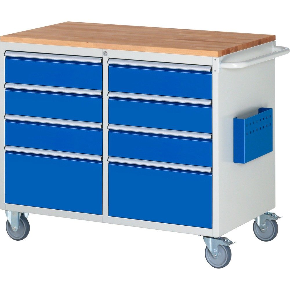 RAU Werkstattwagen Serie 7000, HxBxT 975 x 1.145 x 650 mm, 8 x 100%-Auszug-Schubladen 6 x 150, 2 x 270 mm, Arbeitsplatte Buche