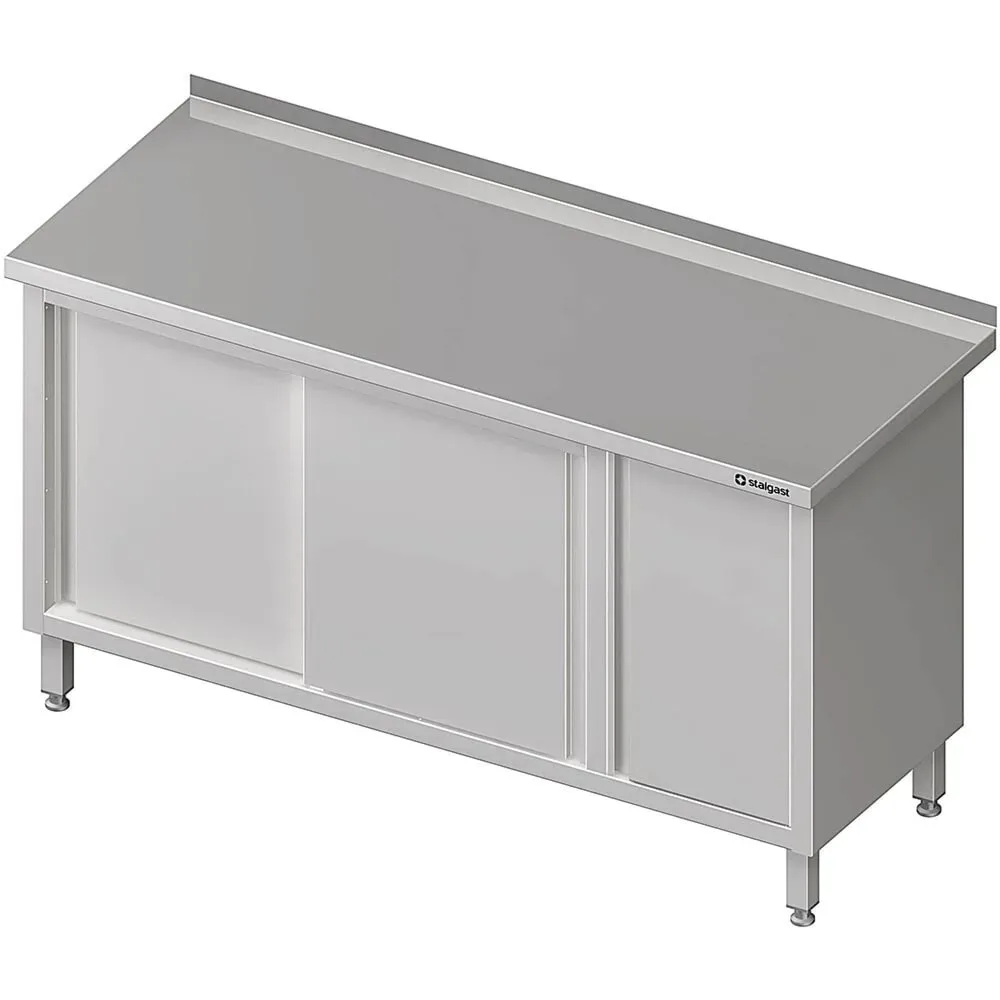Stalgast Arbeitsschrank mit Schiebetüren, 1200x700x850 mm, mit Flügeltürschrank rechts, mit Aufkantung, verschweisst