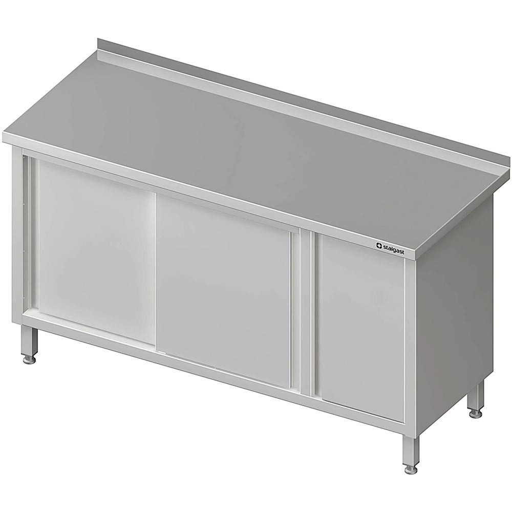 Stalgast Arbeitsschrank mit Schiebetüren, 1300x700x850 mm, mit Flügeltürschrank rechts, mit Aufkantung, verschweisst