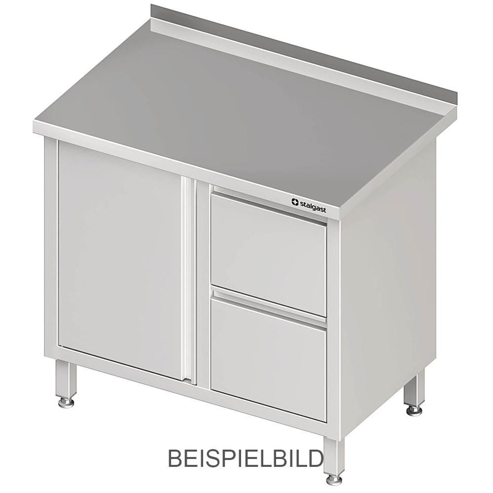 Stalgast Arbeitsschrank mit Flügeltür, 800x600x850 mm, mit 2er Schubladenblock links, ohne Aufkantung, verschweisst