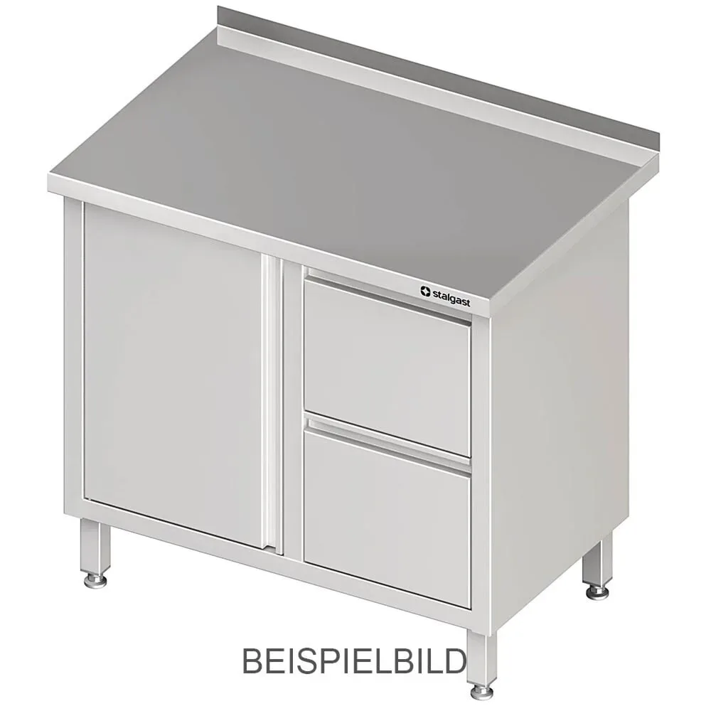 Stalgast Arbeitsschrank mit Flügeltür, 800x700x850 mm, mit 2er Schubladenblock rechts, ohne Aufkantung, verschweisst