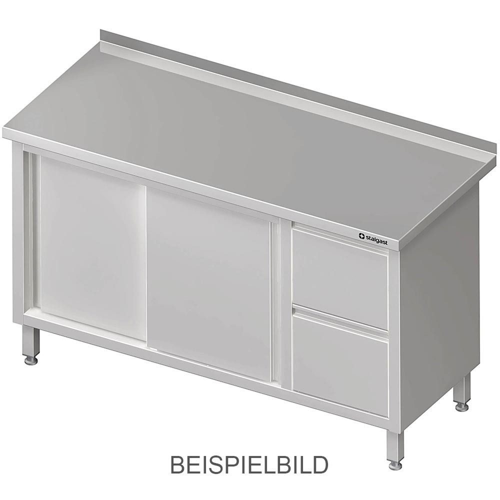 Stalgast Arbeitsschrank mit Schiebetüren, 1400x700x850 mm, mit 2er Schubladenblock links, mit Aufkantung, verschweisst