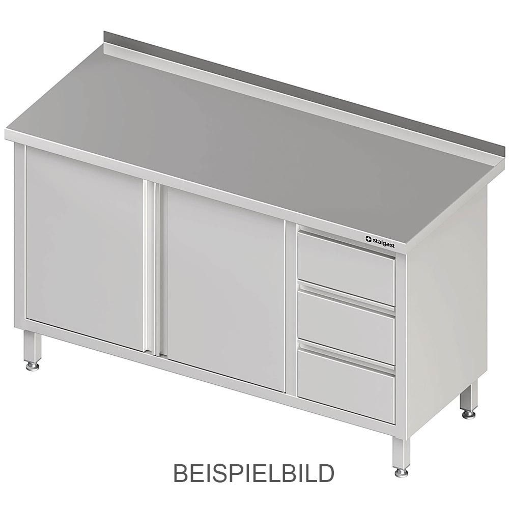 Stalgast Arbeitsschrank mit Flügeltüren, 1800x600x850 mm, mit 3er Schubladenblock links, mit Aufkantung, verschweisst