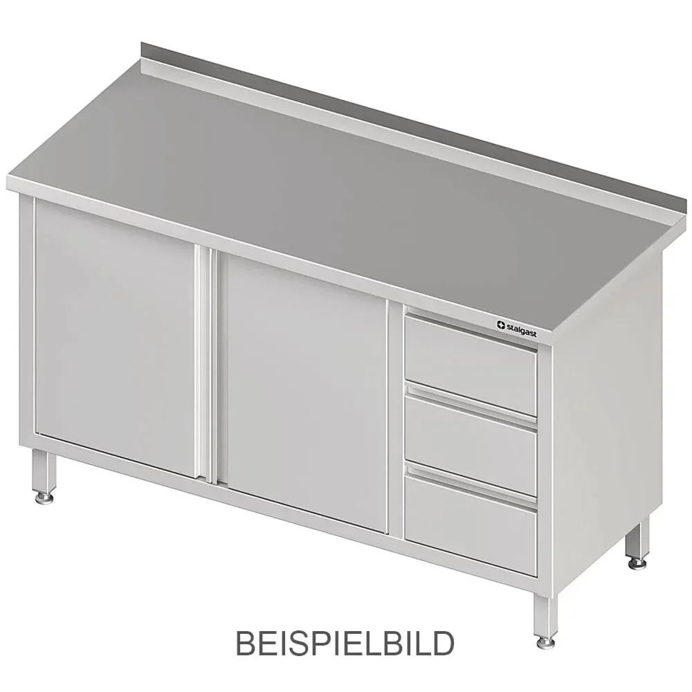 Stalgast Arbeitsschrank mit Flügeltüren, 1700x600x850 mm, mit 3er Schubladenblock links, ohne Aufkantung, verschweisst