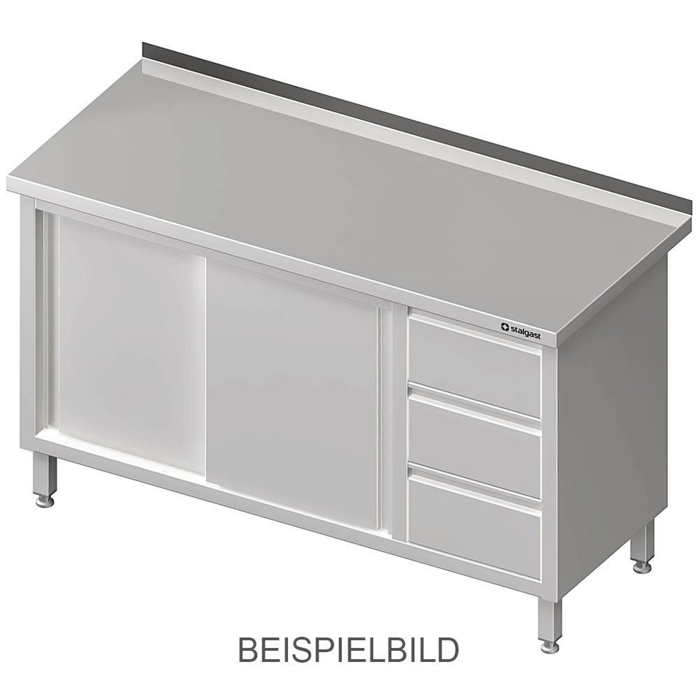 Stalgast Arbeitsschrank mit Schiebetüren, 1700x600x850 mm, mit 3er Schubladenblock links, ohne Aufkantung, verschweisst