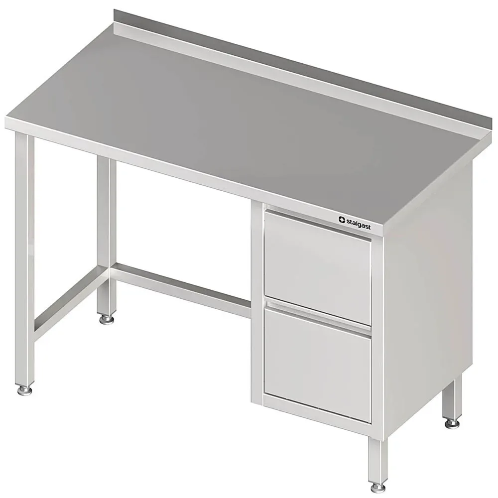 Stalgast Arbeitstisch ohne Grundboden, 2300x700x850 mm, mit 2er Schubladenblock rechts, mit Aufkantung, verschweisst