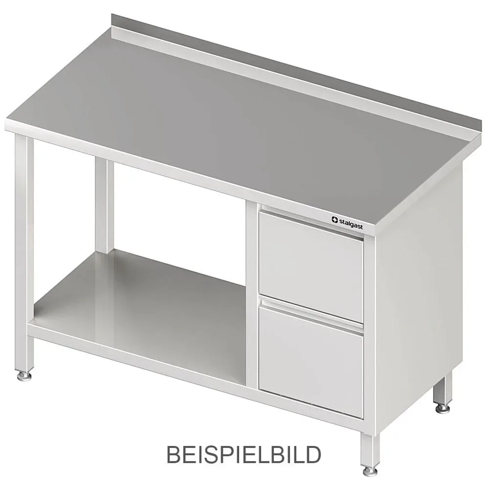 Stalgast Arbeitstisch mit Grundboden, 1600x600x850 mm, mit 2er Schubladenblock links, mit Aufkantung, verschweisst