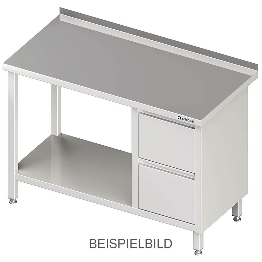 Stalgast Arbeitstisch mit Grundboden, 900x600x850 mm, mit 2er Schubladenblock rechts, ohne Aufkantung, verschweisst