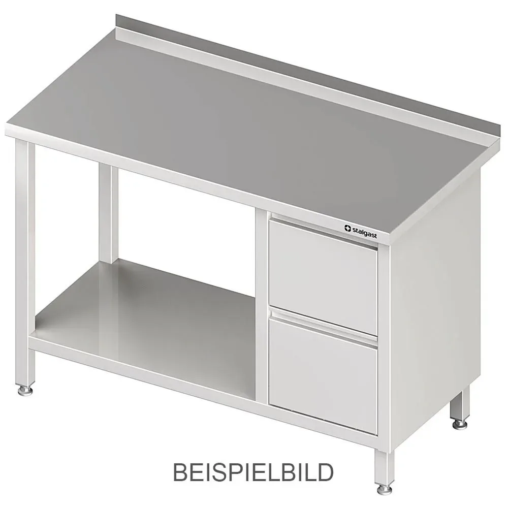 Stalgast Arbeitstisch mit Grundboden, 1500x700x850 mm, mit 2er Schubladenblock rechts, ohne Aufkantung, verschweisst