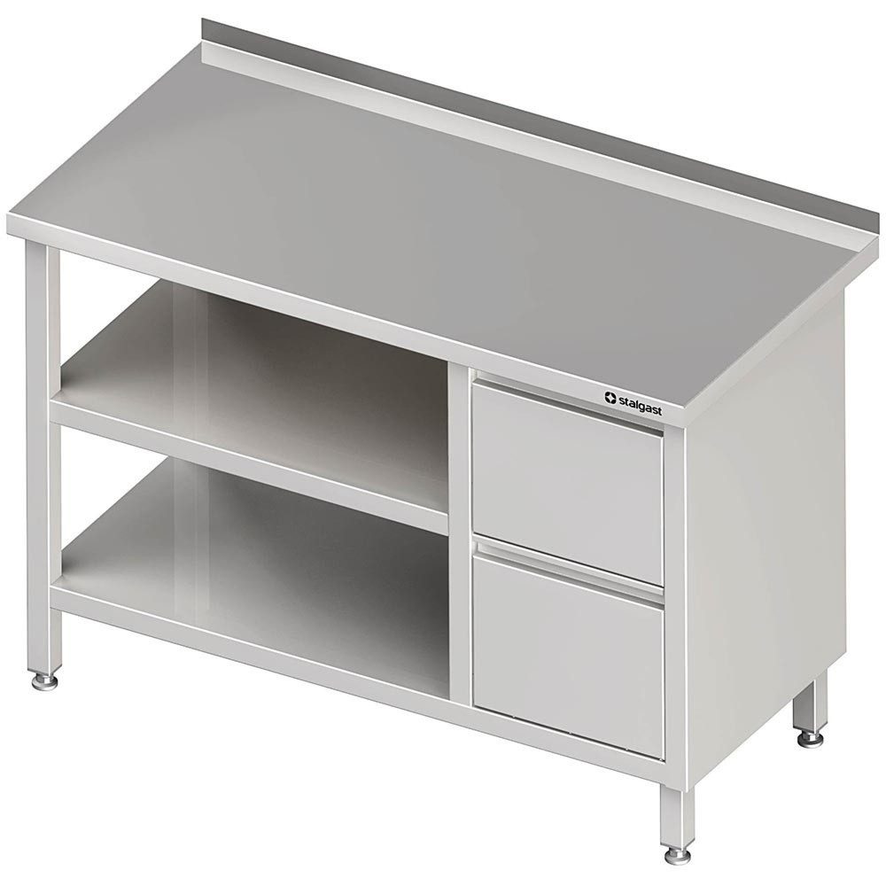 Stalgast Arbeitstisch mit Grund- und Zwischenboden, 1800x600x850 mm, mit 2er Schubladenblock rechts, mit Aufkantung, verschweisst