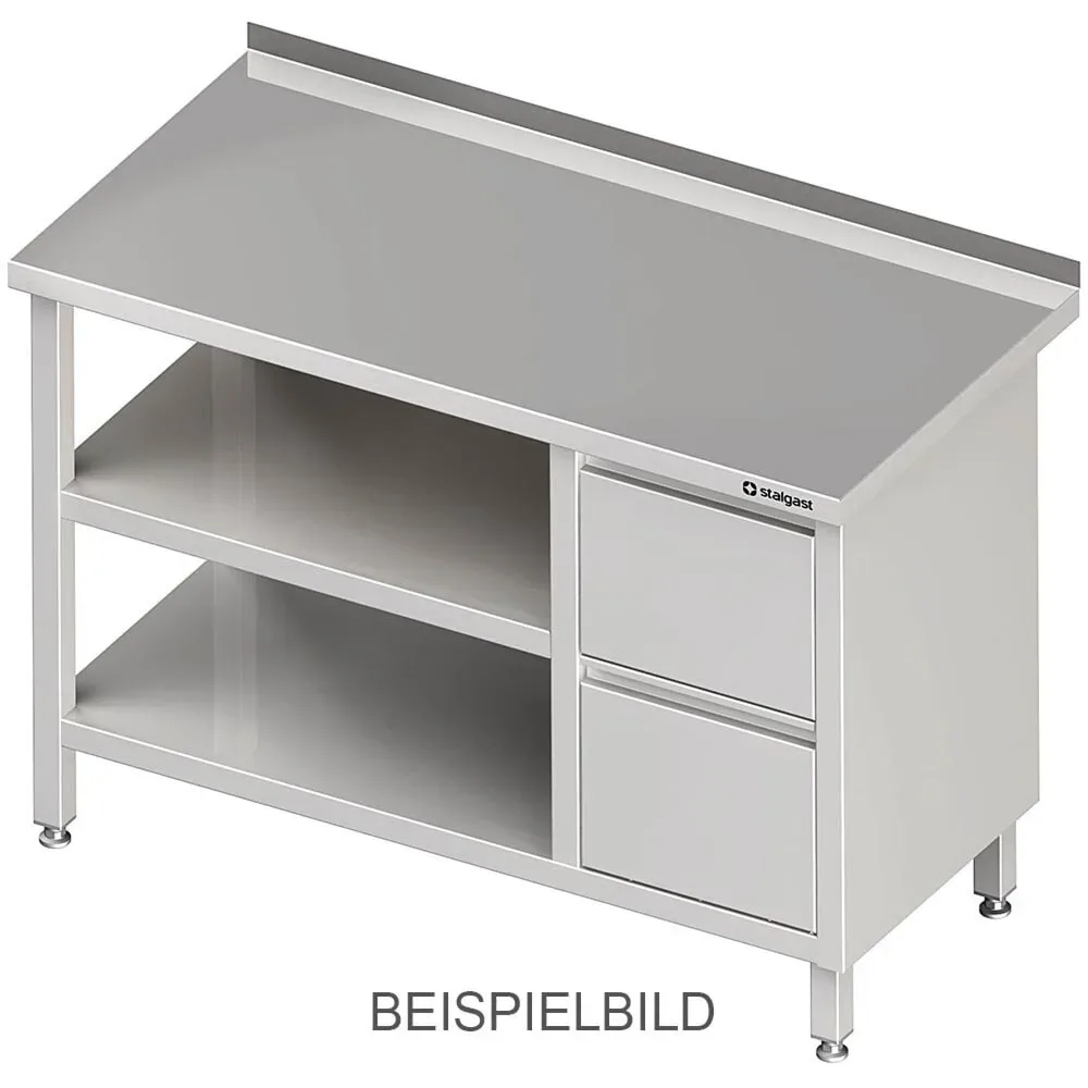 Stalgast Arbeitstisch mit Grund- und Zwischenboden, 1100x700x850 mm, mit 2er Schubladenblock links, mit Aufkantung, verschweisst