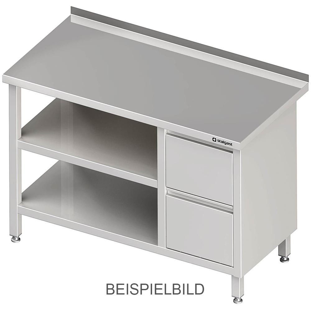 Stalgast Arbeitstisch mit Grund- und Zwischenboden, 1100x600x850 mm, mit 2er Schubladenblock links, ohne Aufkantung, verschweisst