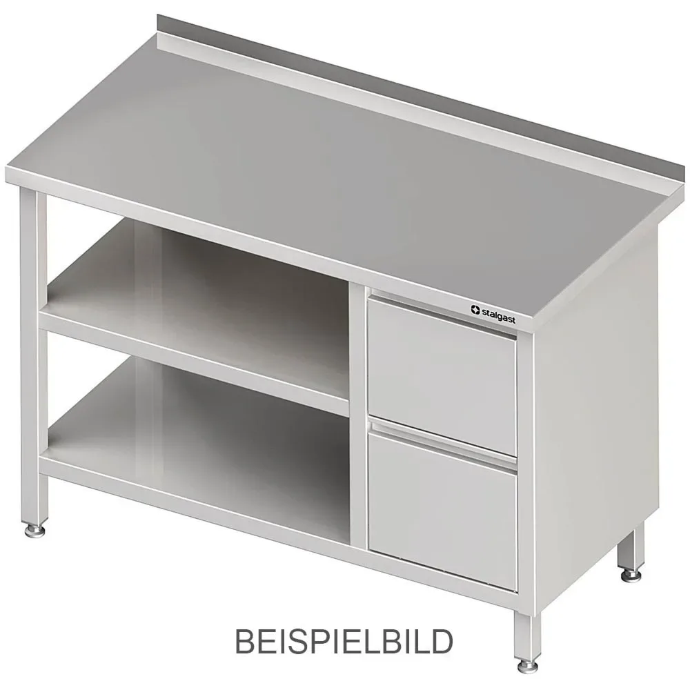 Stalgast Arbeitstisch mit Grund- und Zwischenboden, 2400x700x850 mm, mit 2er Schubladenblock rechts, ohne Aufkantung, verschweisst