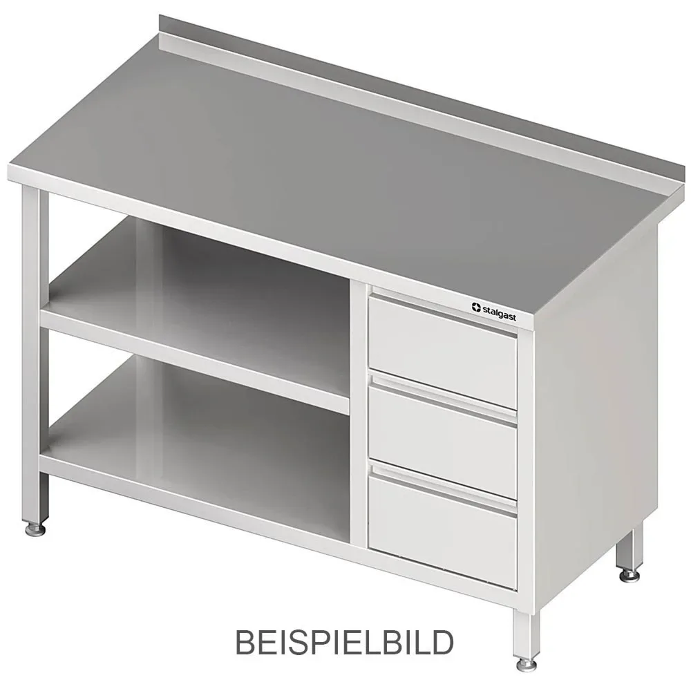 Stalgast Arbeitstisch mit Grund- und Zwischenboden, 1700x600x850 mm, mit 3er Schubladenblock links, mit Aufkantung, verschweisst