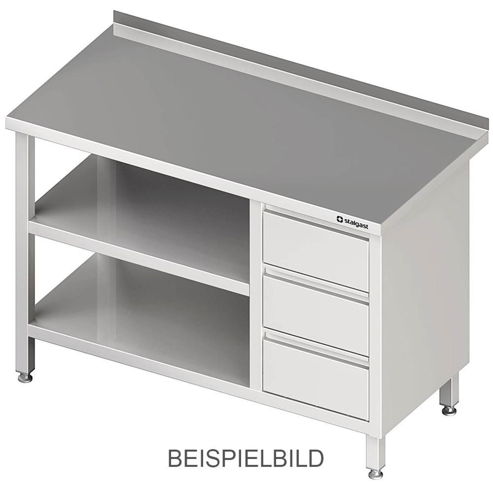 Stalgast Arbeitstisch mit Grund- und Zwischenboden, 2600x700x850 mm, mit 3er Schubladenblock links, mit Aufkantung, verschweisst