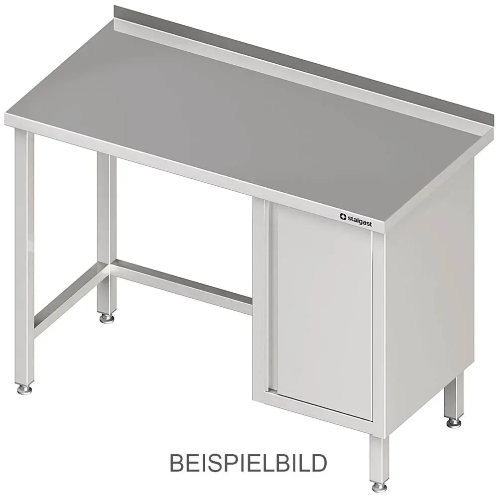 Stalgast Arbeitstisch ohne Grundboden, 900x600x850 mm, mit Flügeltürschrank links, mit Aufkantung, verschweisst