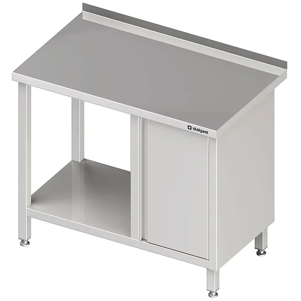 Stalgast Arbeitstisch mit Grundboden, 900x700x850 mm, mit Flügeltürschrank rechts, mit Aufkantung, verschweisst