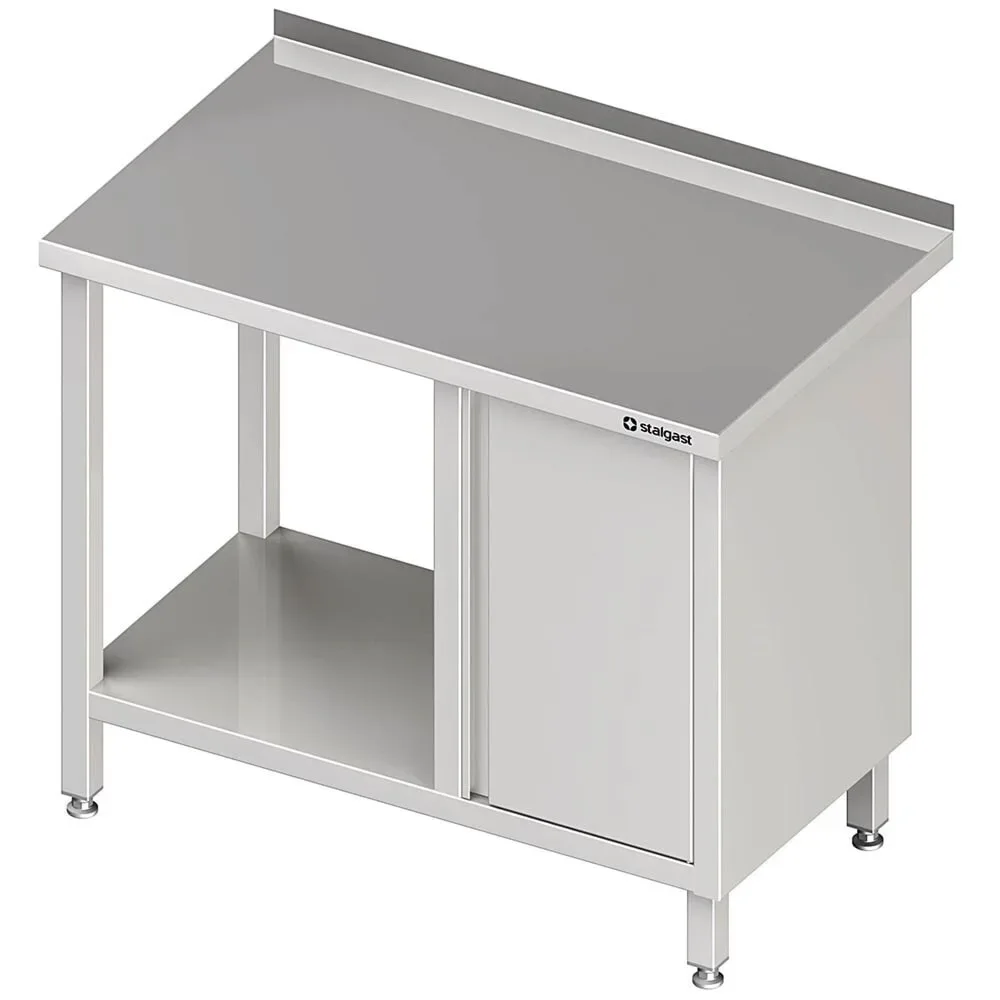 Stalgast Arbeitstisch mit Grundboden, 1100x700x850 mm, mit Flügeltürschrank rechts, mit Aufkantung, verschweisst