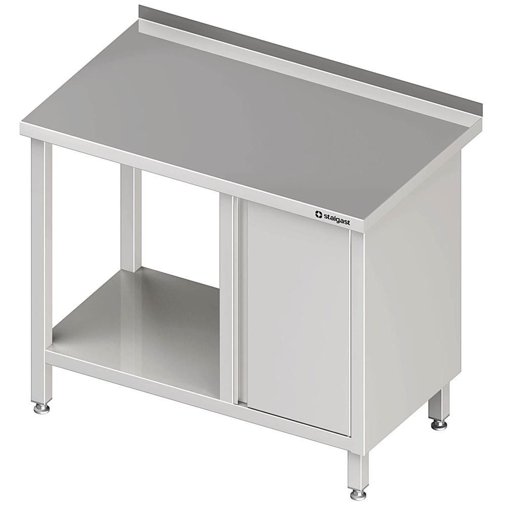 Stalgast Arbeitstisch mit Grundboden, 2100x600x850 mm, mit Flügeltürschrank rechts, mit Aufkantung, verschweisst